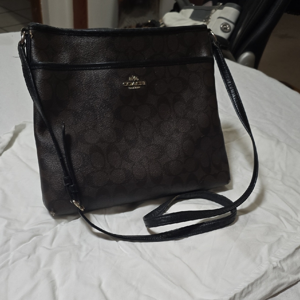 Coach Dark Brown and Black Shoulder Bag And Matching Wallet